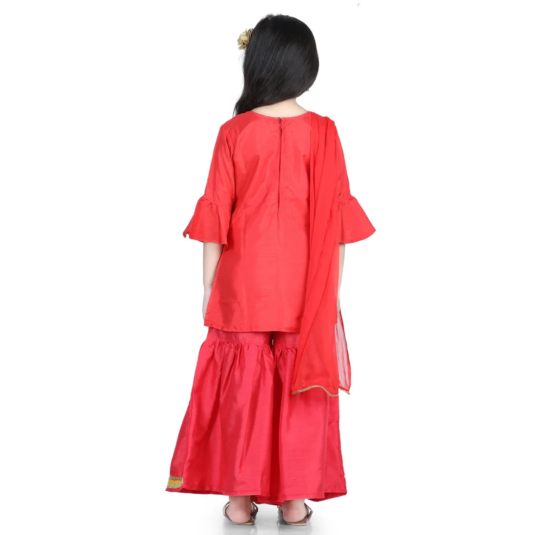 BownBee Bell Sleeve Silk Kurti Sharara Dupatta for Girls
