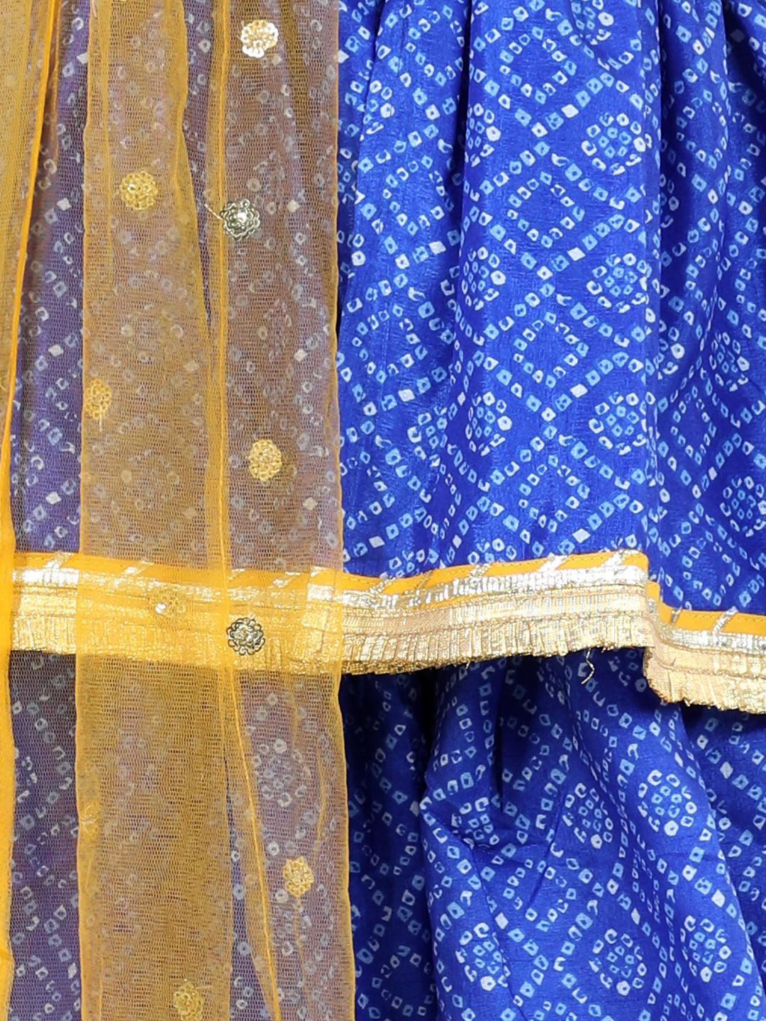 BownBee Girls Bandhani Silk Peplum Style Kurti Dhoti with Dupatta Suits - Blue