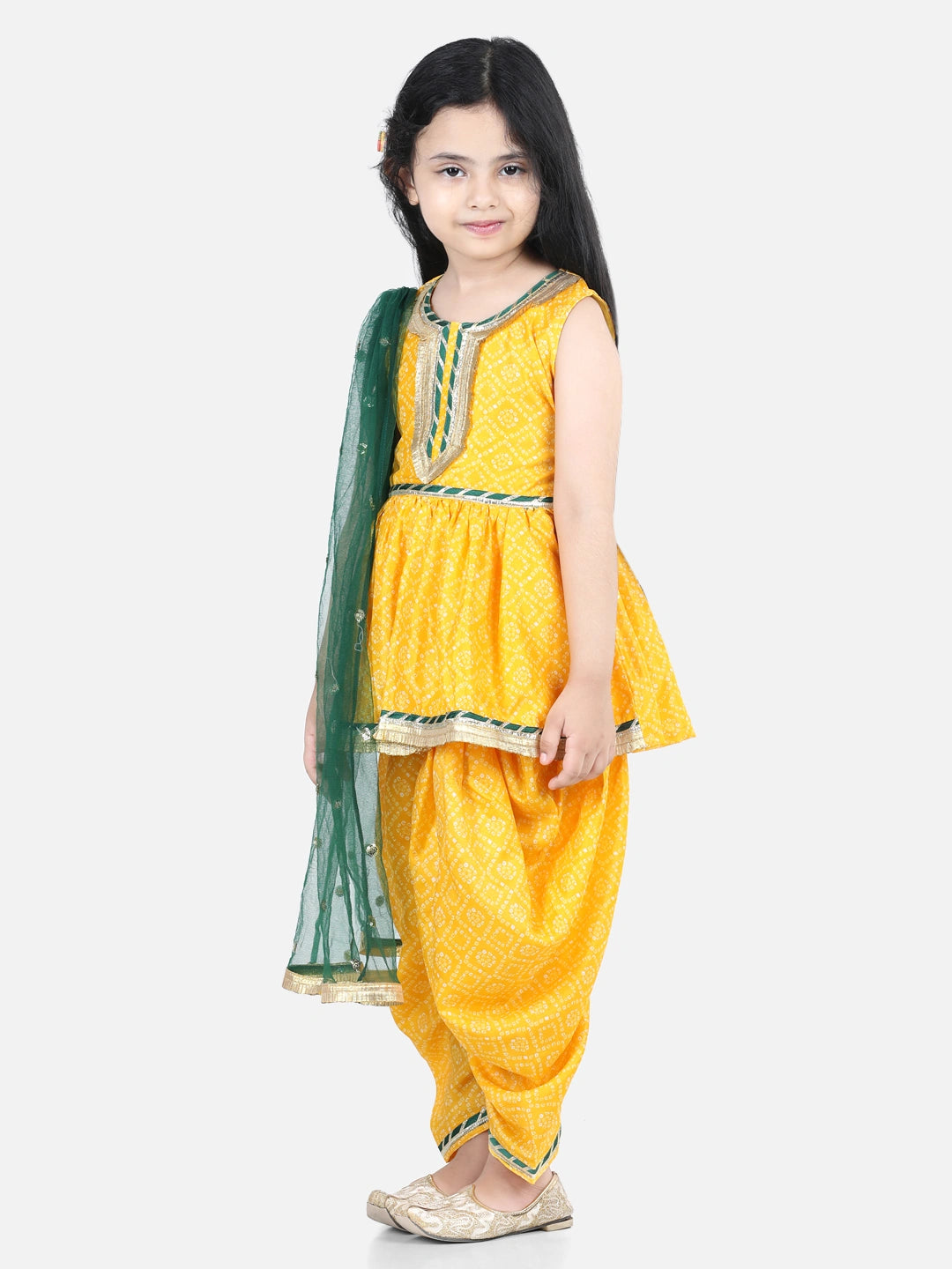 BownBee Sleeveless Bandhani Peplum Style Kurta & Dhoti With Dupatta
