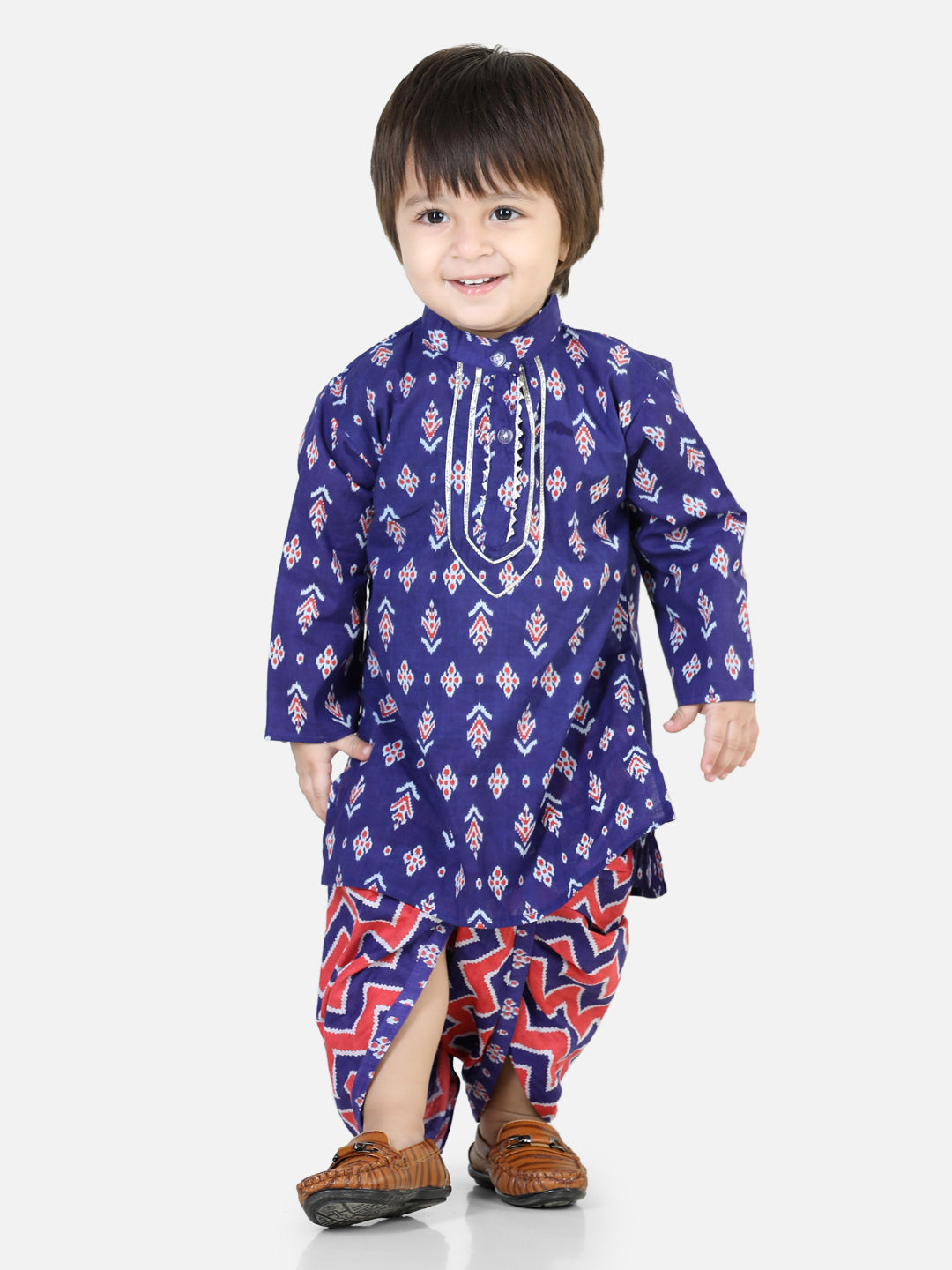 BownBee Sibling Pure Cotton Printed Kurta Sharara and Dhoti kurta set - Purple