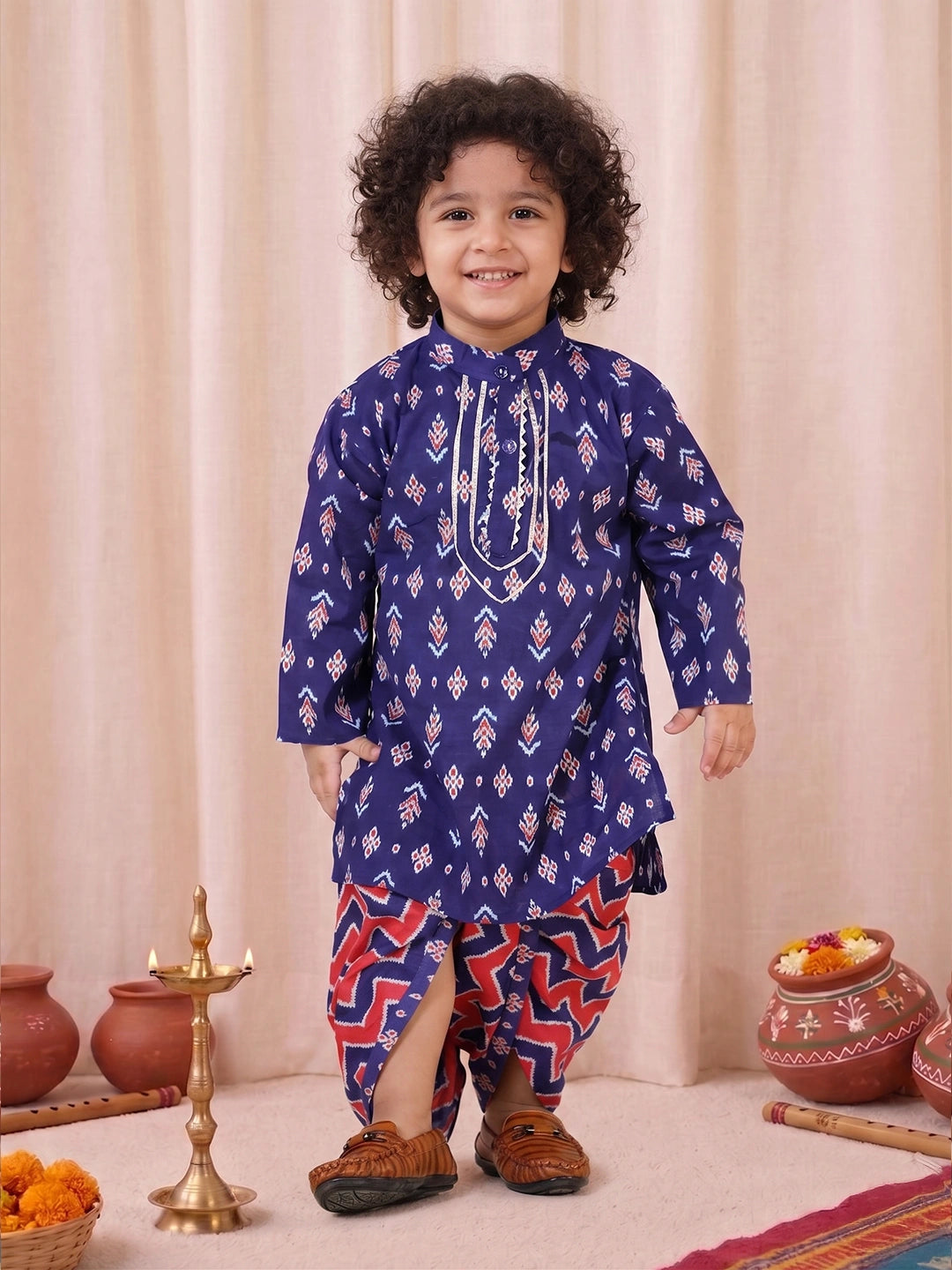 BownBee Pure CottonDhoti Kurta & Bow-Tie Collar Set Combo