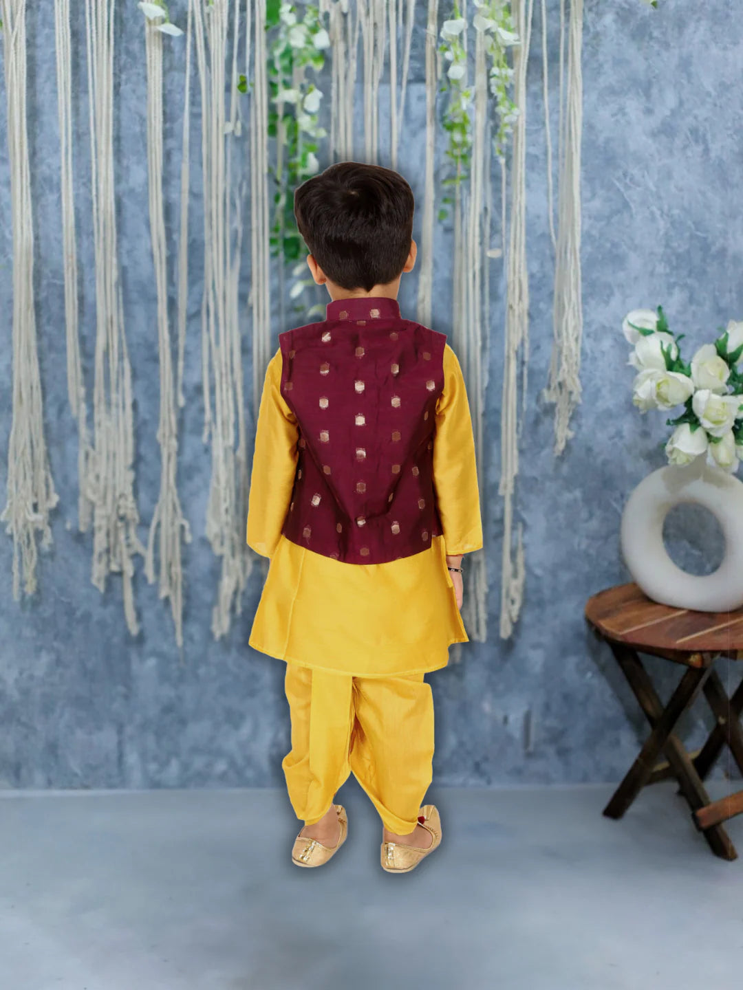 BownBee Chanderi Jacket with Chanderi Dhoti Kurta for Boys