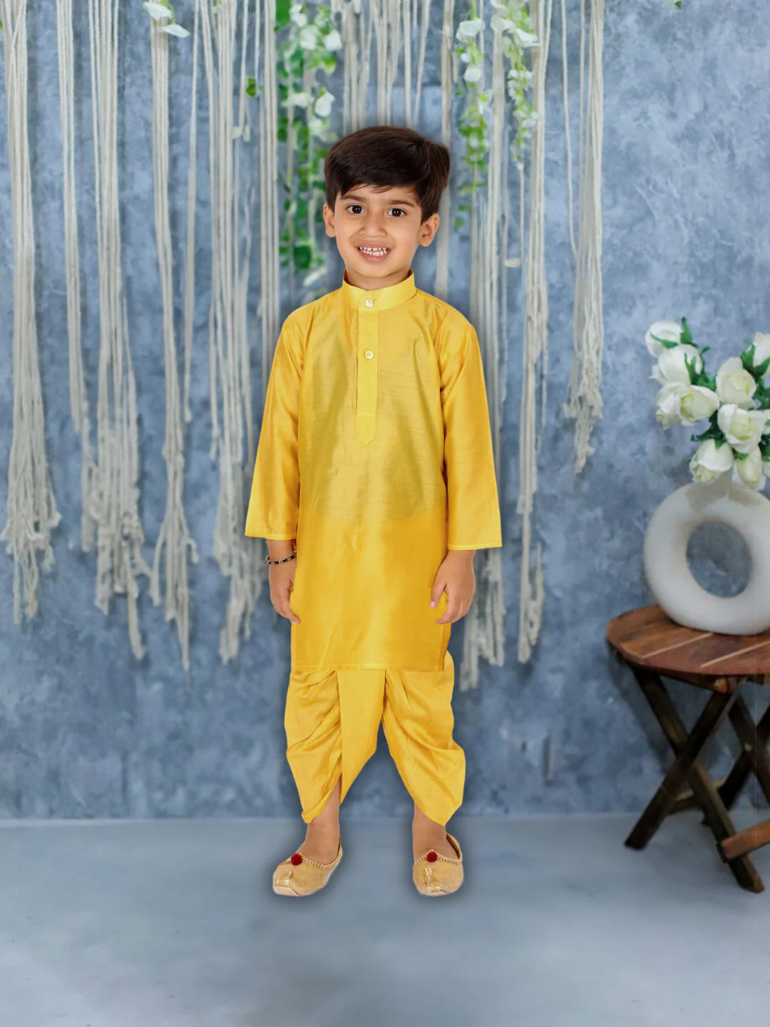 BownBee Chanderi Jacket with Chanderi Dhoti Kurta for Boys