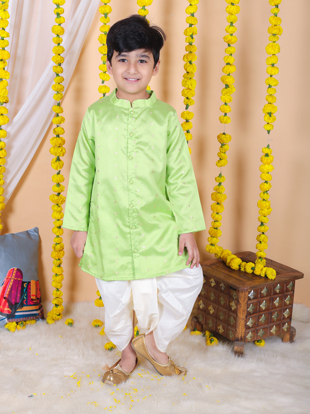 BownBee Boys Ethnic  Full Sleeve Festive Dhoti Kurta Sets Green