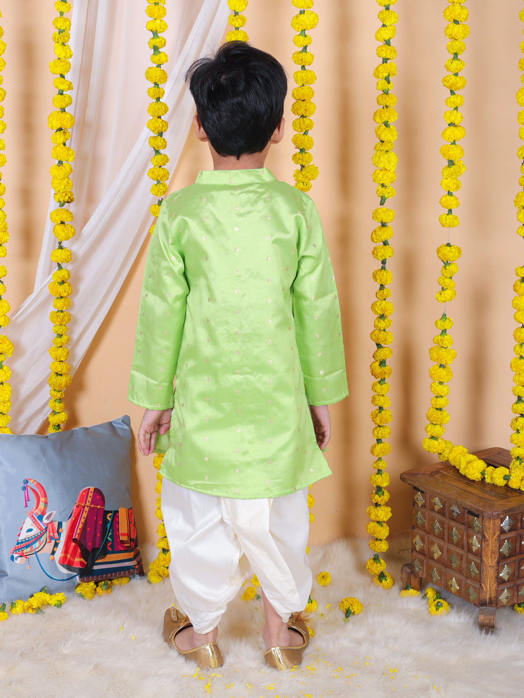 BownBee Boys Ethnic  Full Sleeve Festive Dhoti Kurta Sets Green