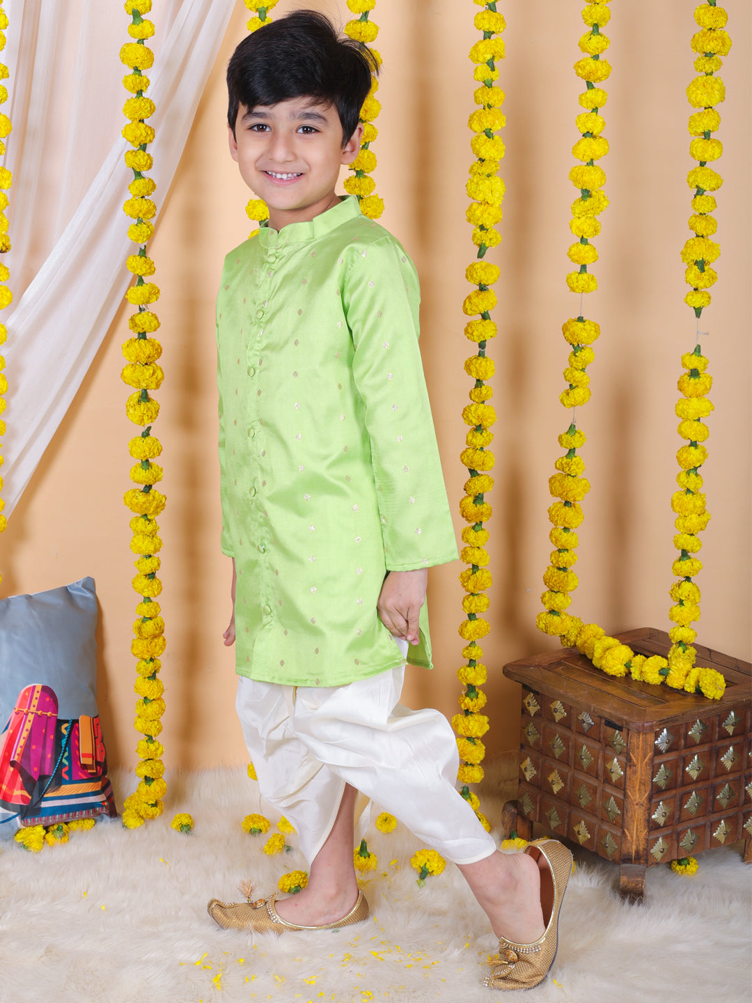 BownBee Boys Ethnic  Full Sleeve Festive Dhoti Kurta Sets Green