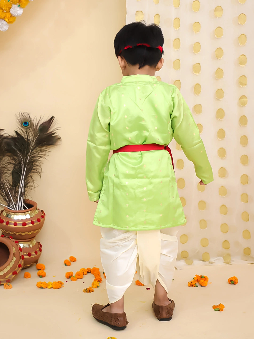 BownBee Festive Full Sleeves  Dhoti Kurta Set For Boys -Green