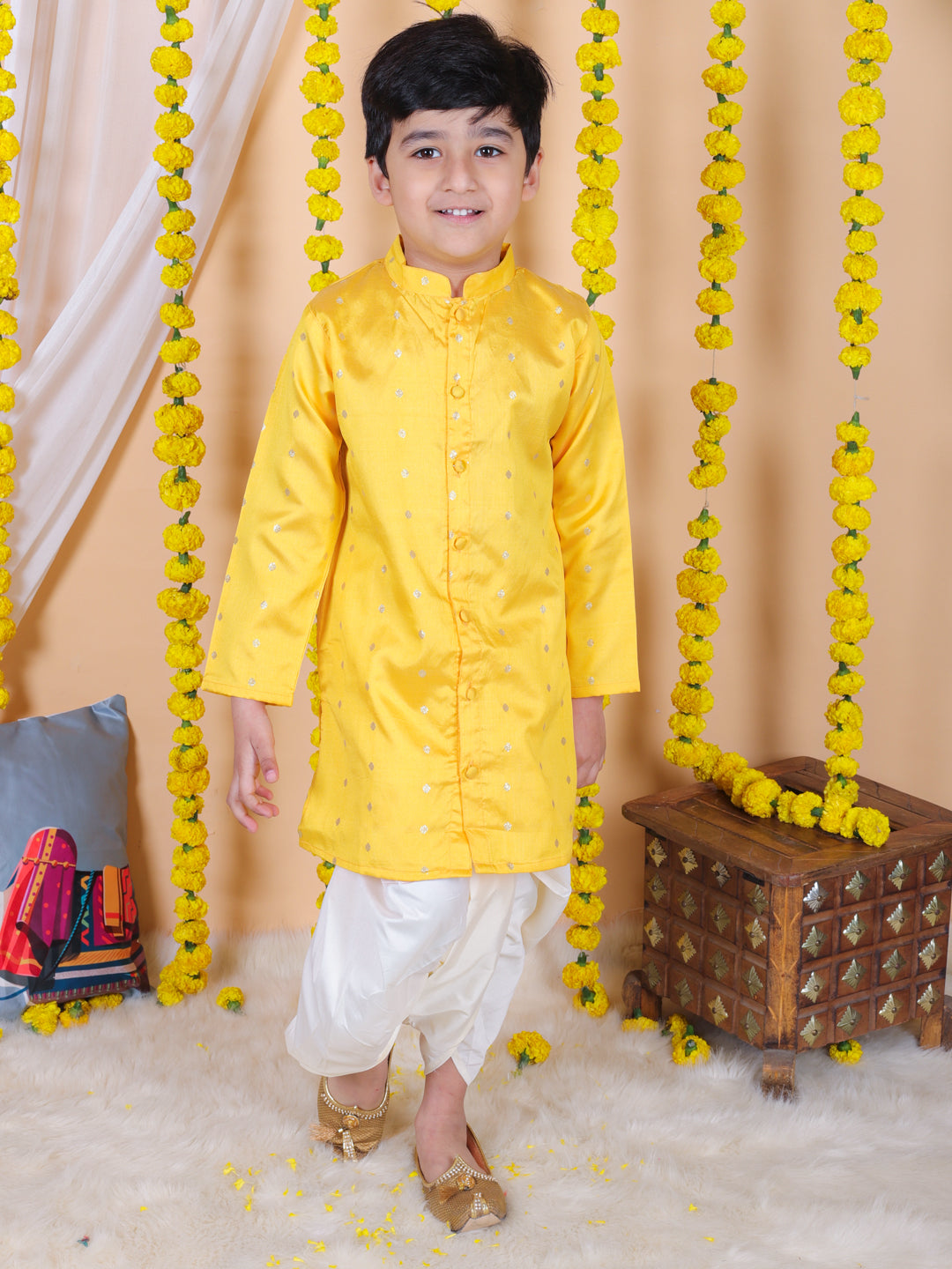 BownBee Boys Ethnic Full Sleeve Dhoti Kurta sets - Yellow