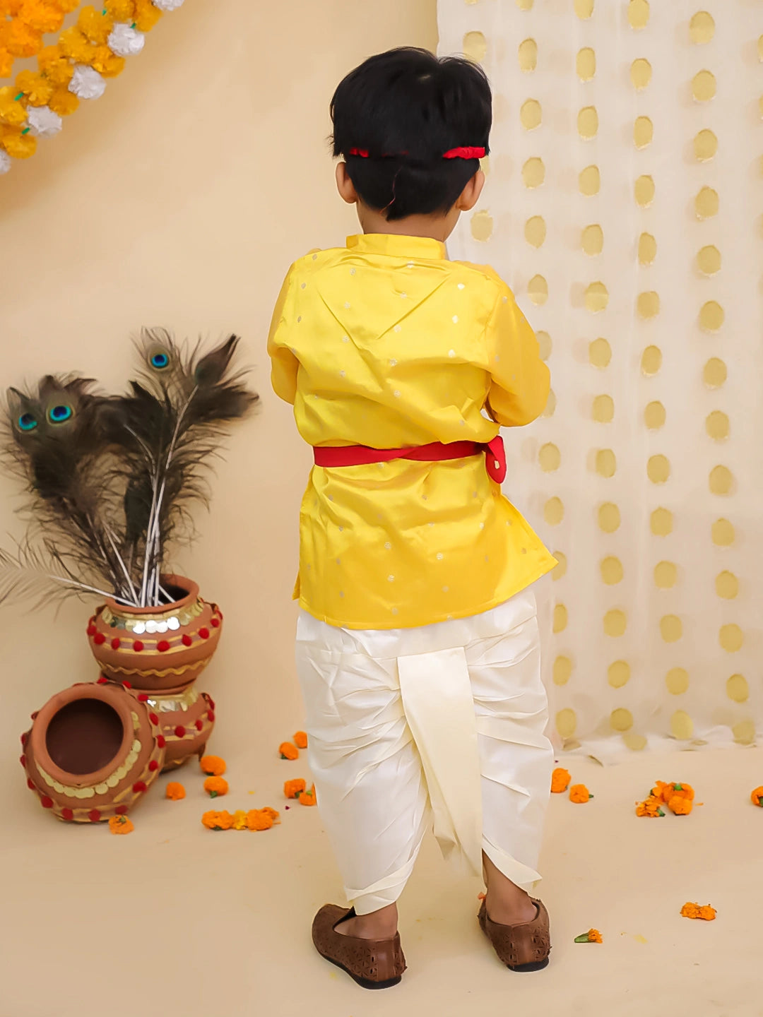 BownBee Festive Full Sleeves  Dhoti Kurta Set For Boys -Yellow
