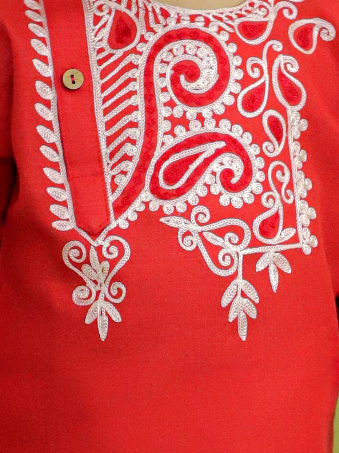 BownBee Embroidered Bangali Style Kurta with Dhoti for Boys- Red