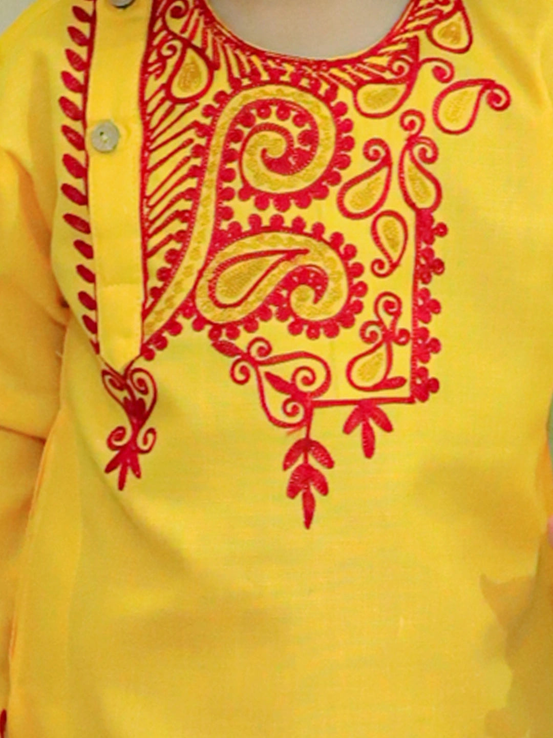 BownBee Embroidered Bangali Style Kurta with Dhoti for Boys- Yellow