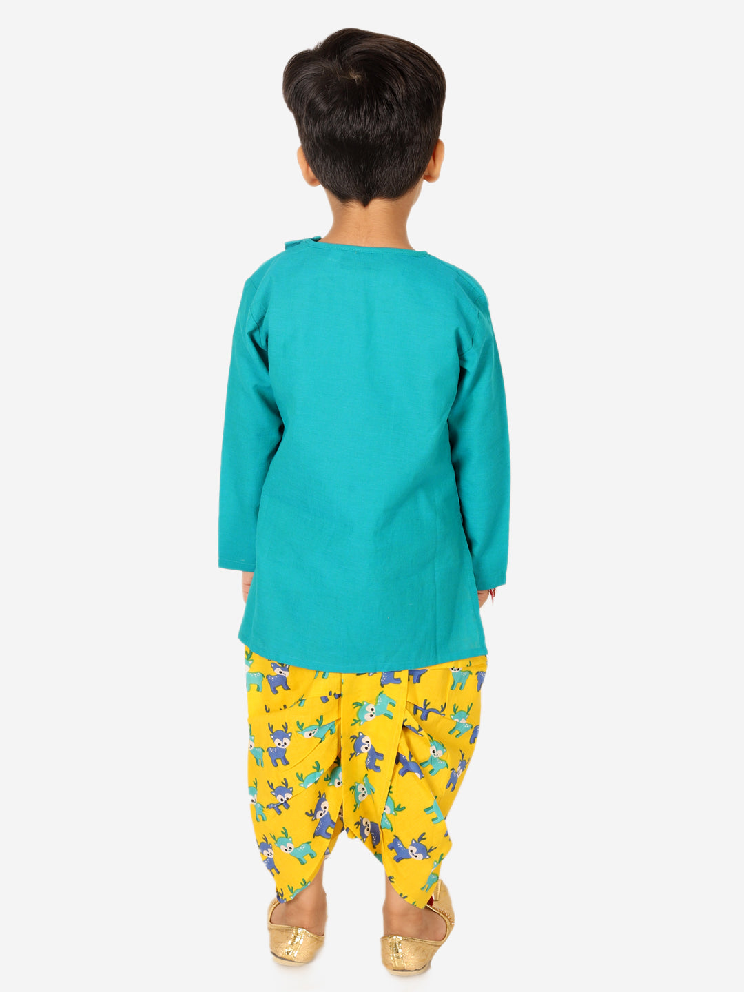 BownBee Embroidered Pure Cotton Kurta with Printed Dhoti for Boys- Green