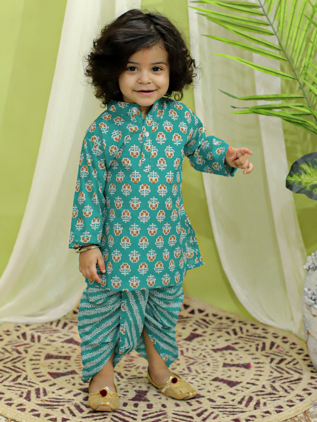 Bownbee Boys Pure Cotton Dhoti Kurta For Infants   -  Blue