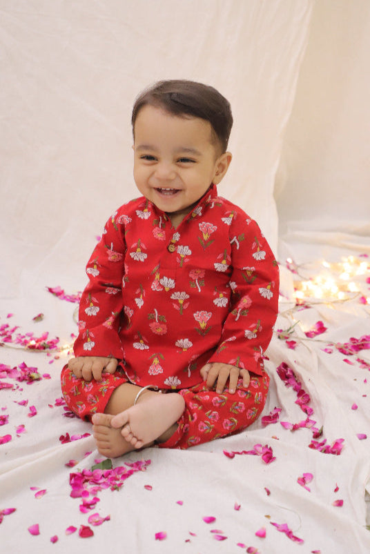 Bownbee Boys Cotton Dhoti Kurta For Infants  - Floral - Yellow
