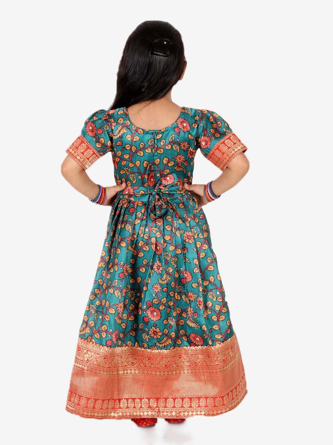 BownBee Kalamkari Print Party Dress Gown for Girls