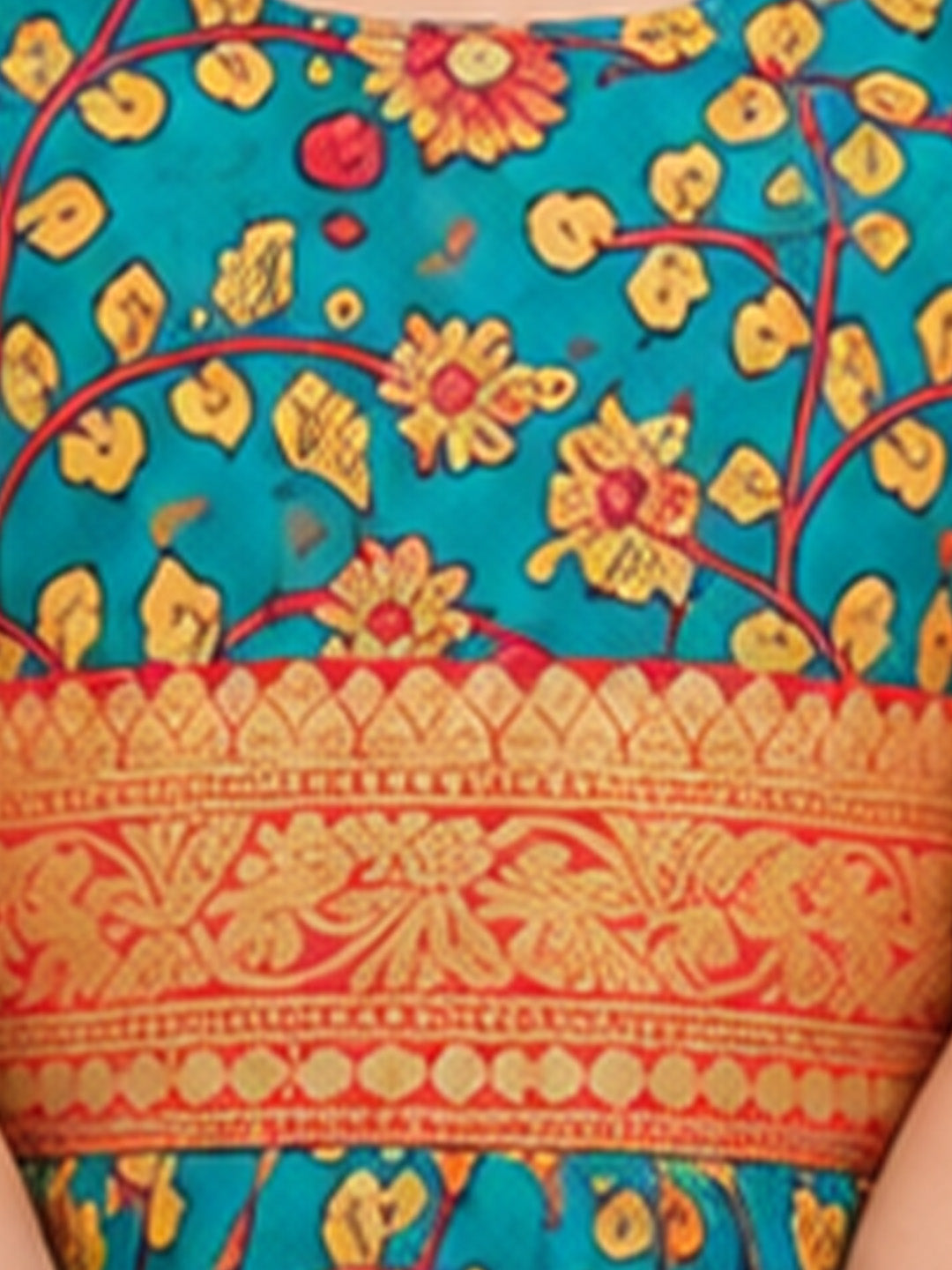 BownBee Kalamkari Print Party Dress Gown for Girls- Green