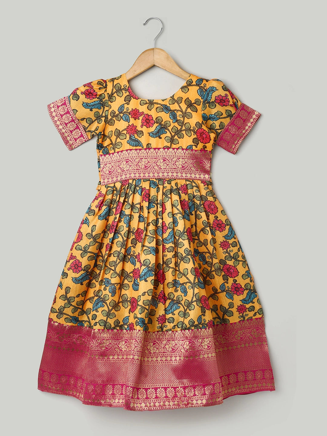 BownBee Kalamkari Print Party Dress Gown for Girls