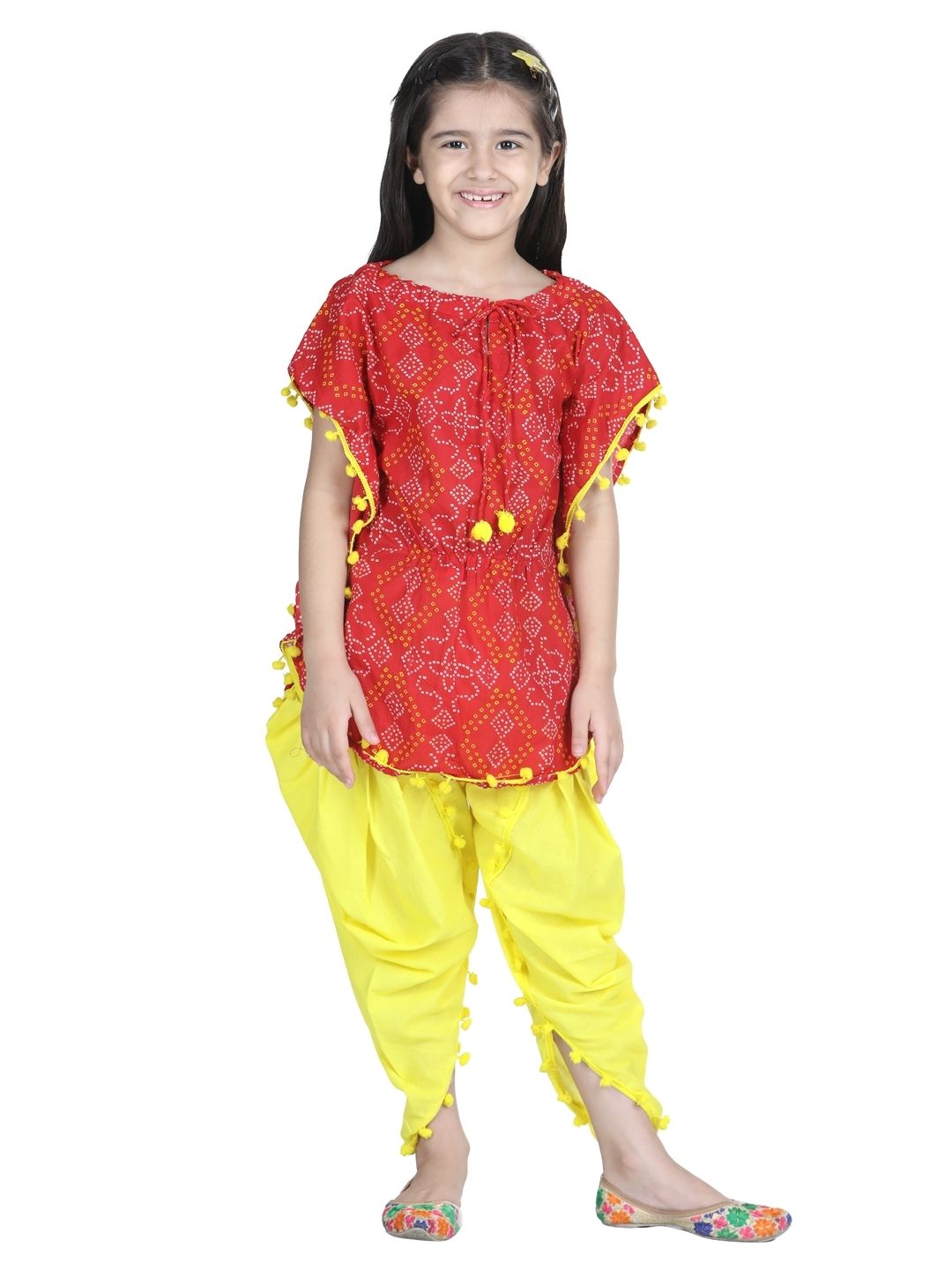 BownBee Pure Cotton Kaftan Dhoti Set for Girls- Orange