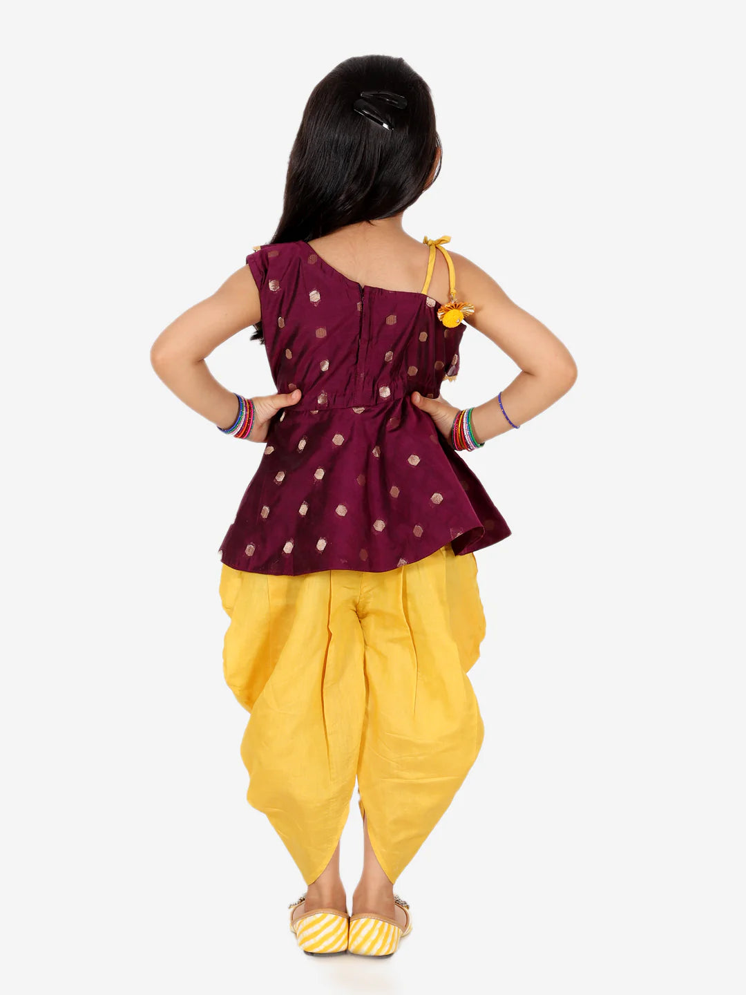 BownBee Chanderi Silk One Shoulder Peplum with Dhoti