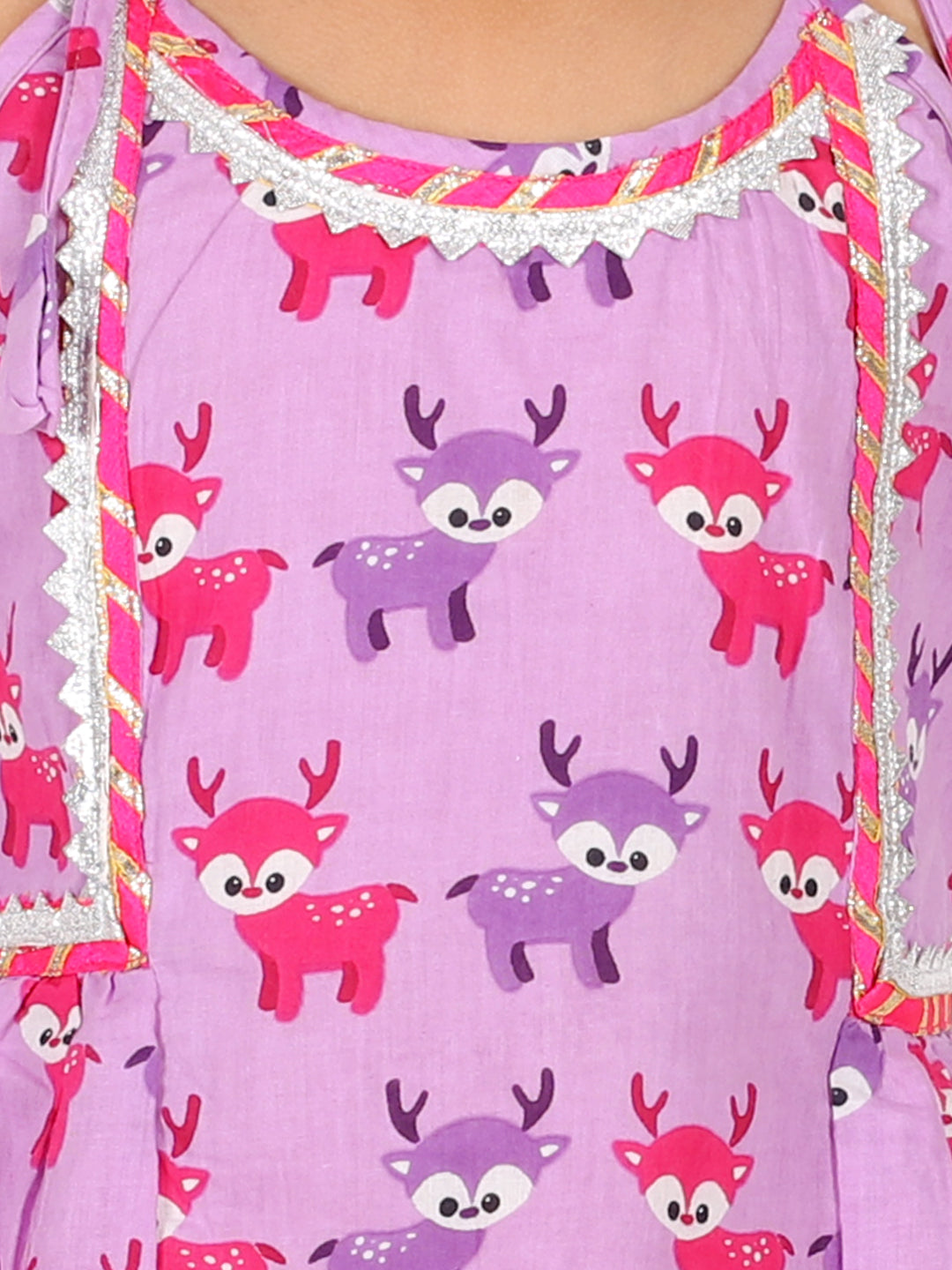 BownBee Deer Print Pure Cotton Top Harem Set for Girls- Purple