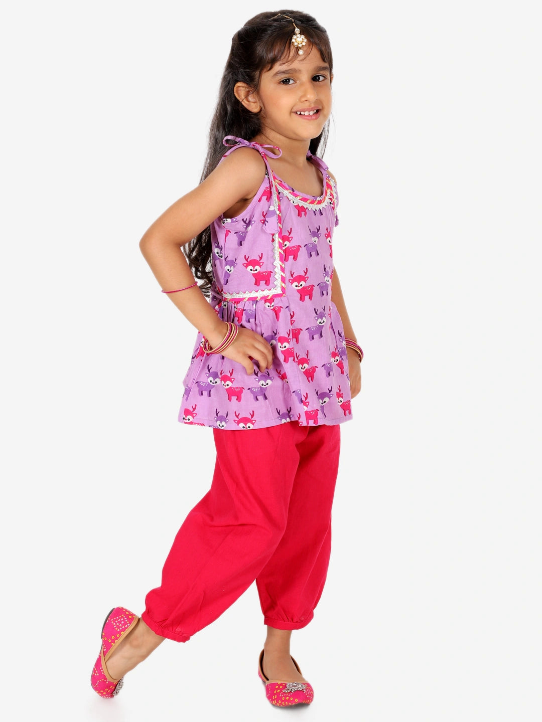 BownBee Deer Print Pure Cotton Top Harem Set for Girls