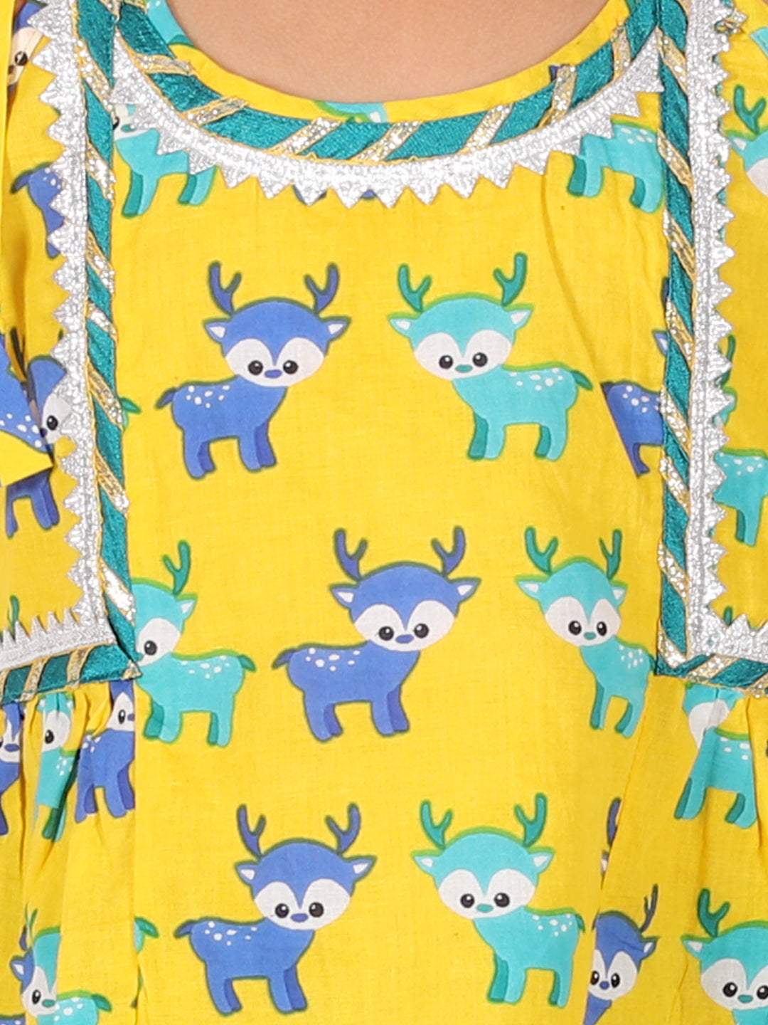 BownBee Deer Print Pure Cotton Top Harem Set for Girls- Yellow