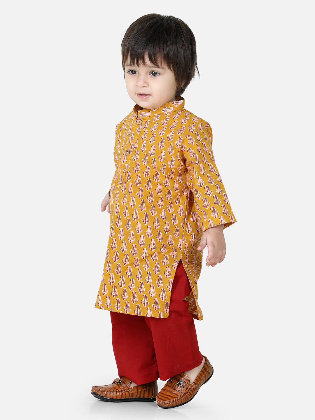BownBee Pure Cotton Full Sleeve Kurta Pajama for Boys- Yellow