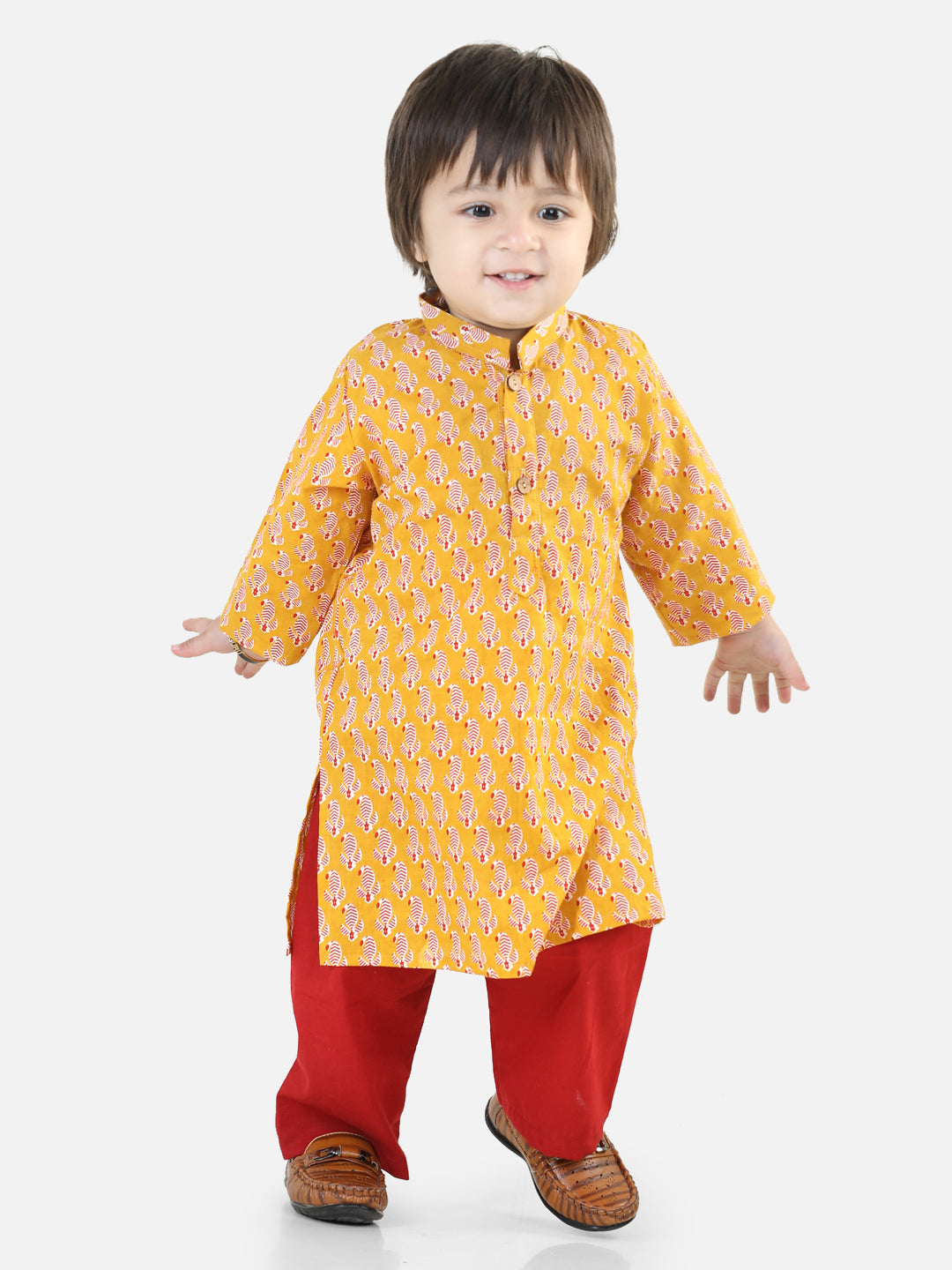 BownBee Pure Cotton Sibling set Kurta Pajama for Boys Halter Neck Kurti with Harem Dhoti pant  for Girls- Yellow