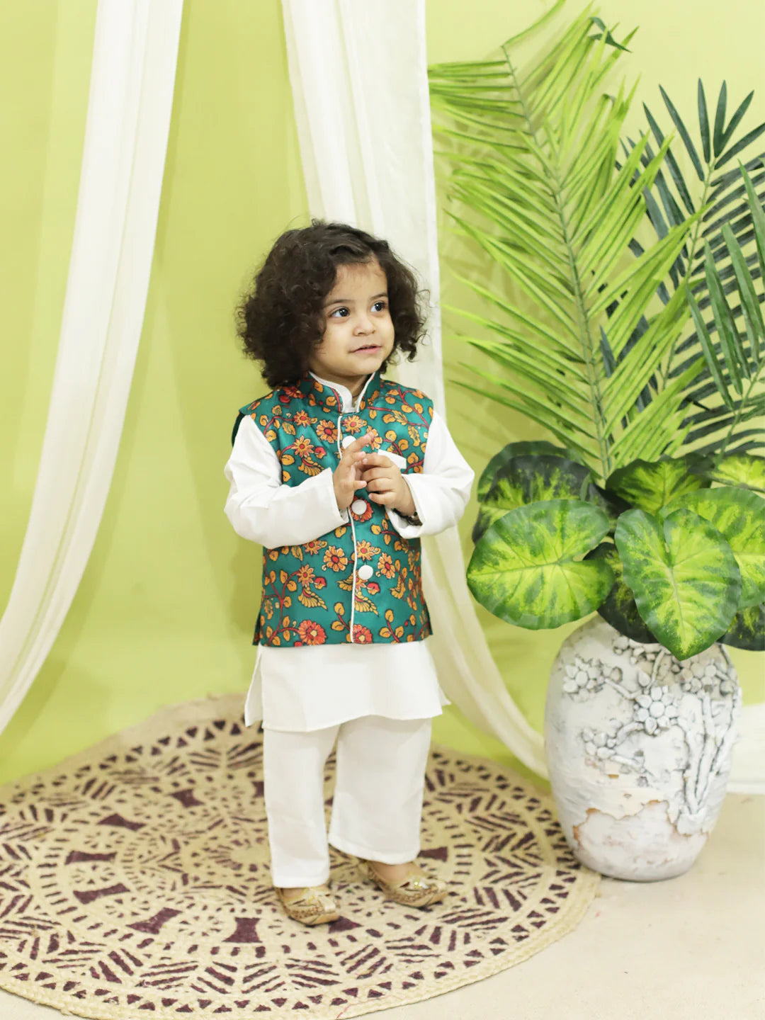 BownBee Sibling Set Kalamkari Print Jacket with Kurta Pajama for Boys