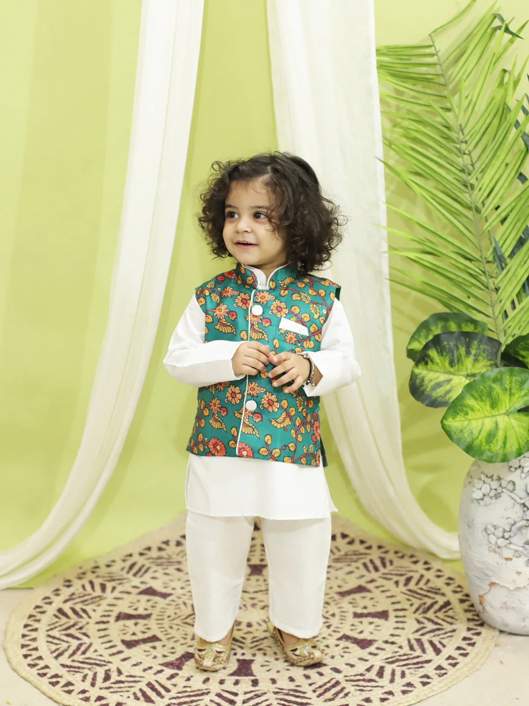 BownBee Sibling Set Kalamkari Print Jacket with Kurta Pajama for Boys