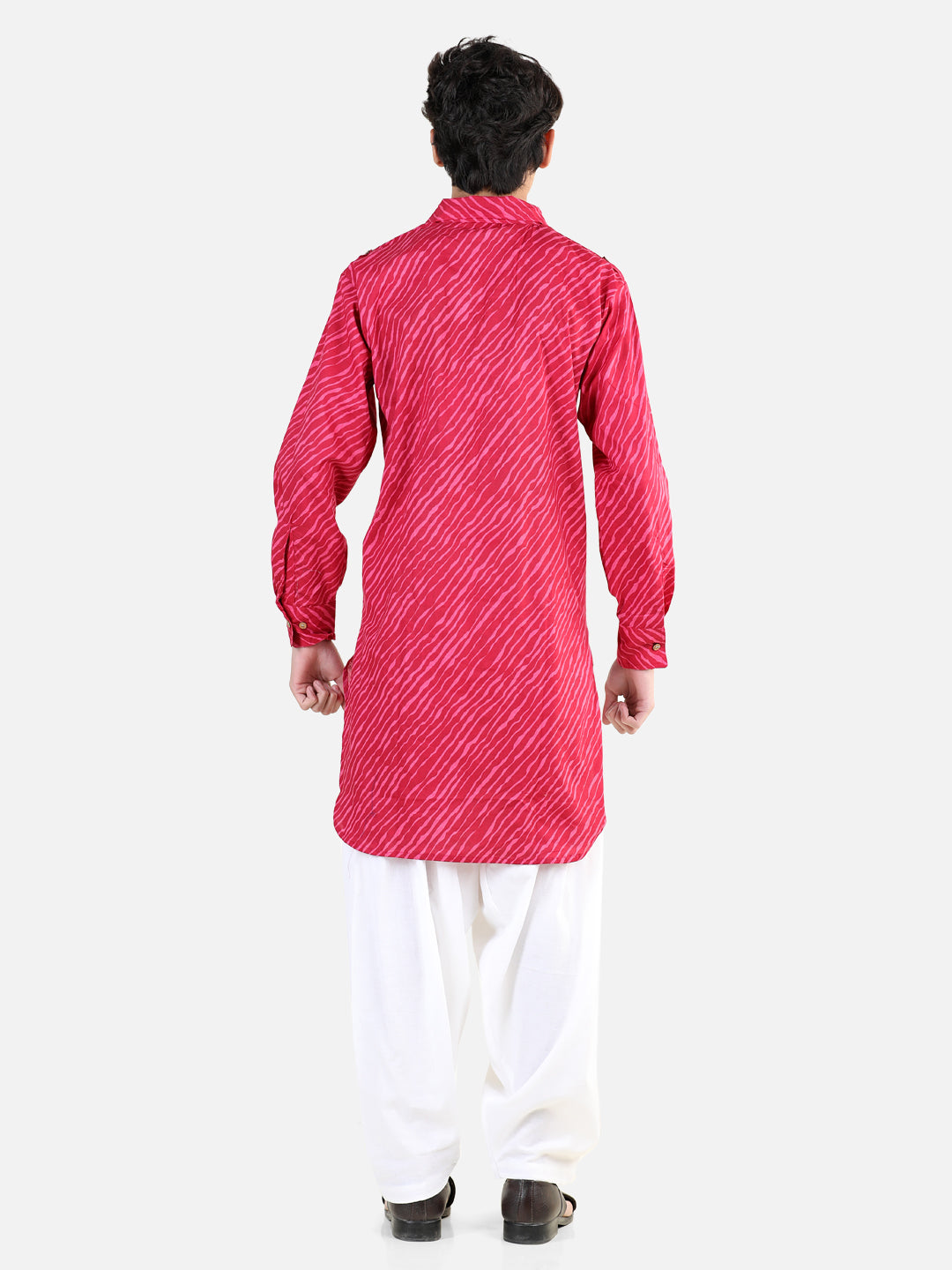 BownBee Printed Cotton Full Sleeve Pathani Salwar Set for Boys- Pink