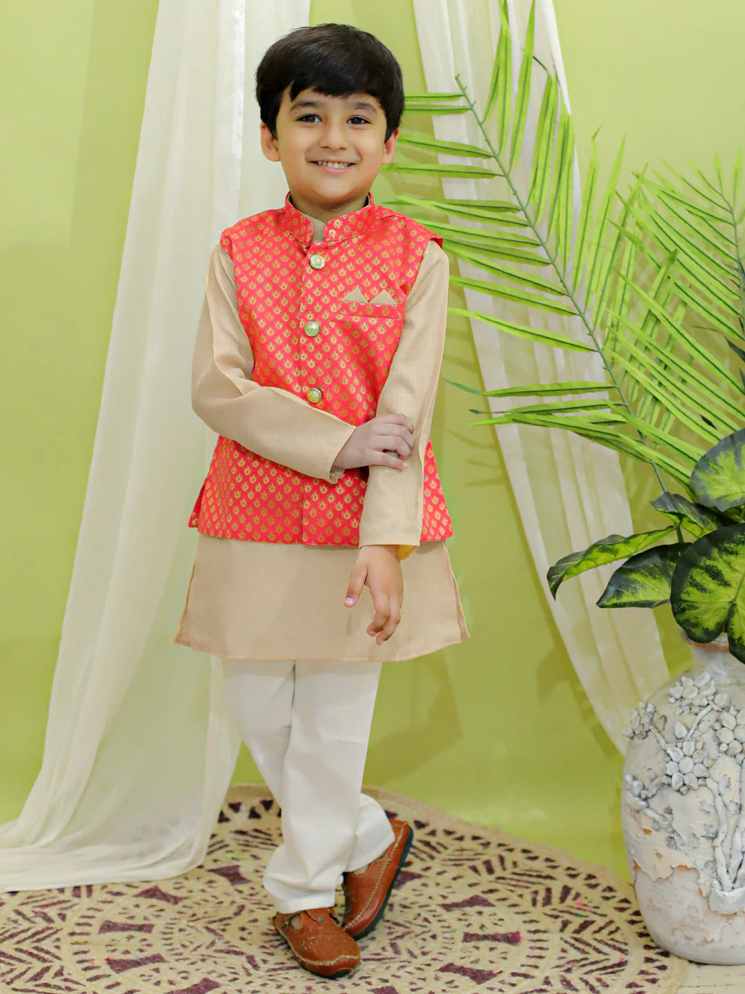 BownBee Jacquard Jacket with Cotton Kurta Pajama for Boys