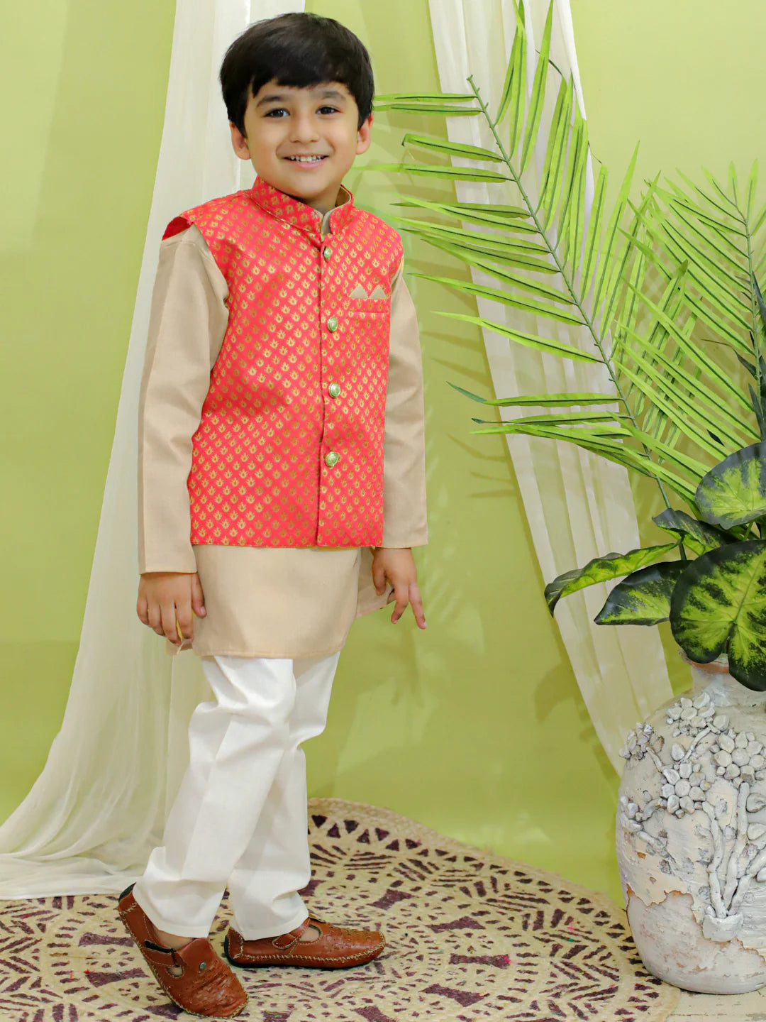 BownBee Jacquard Jacket with Cotton Kurta Pajama for Boys
