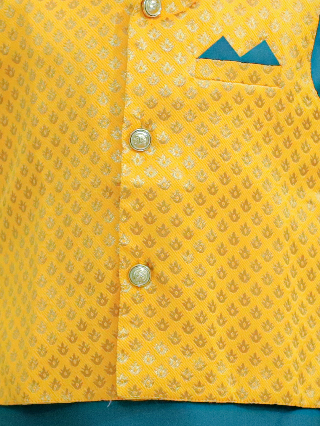 BownBee Jacquard Jacket with Cotton Kurta Pajama for Boys- Yellow