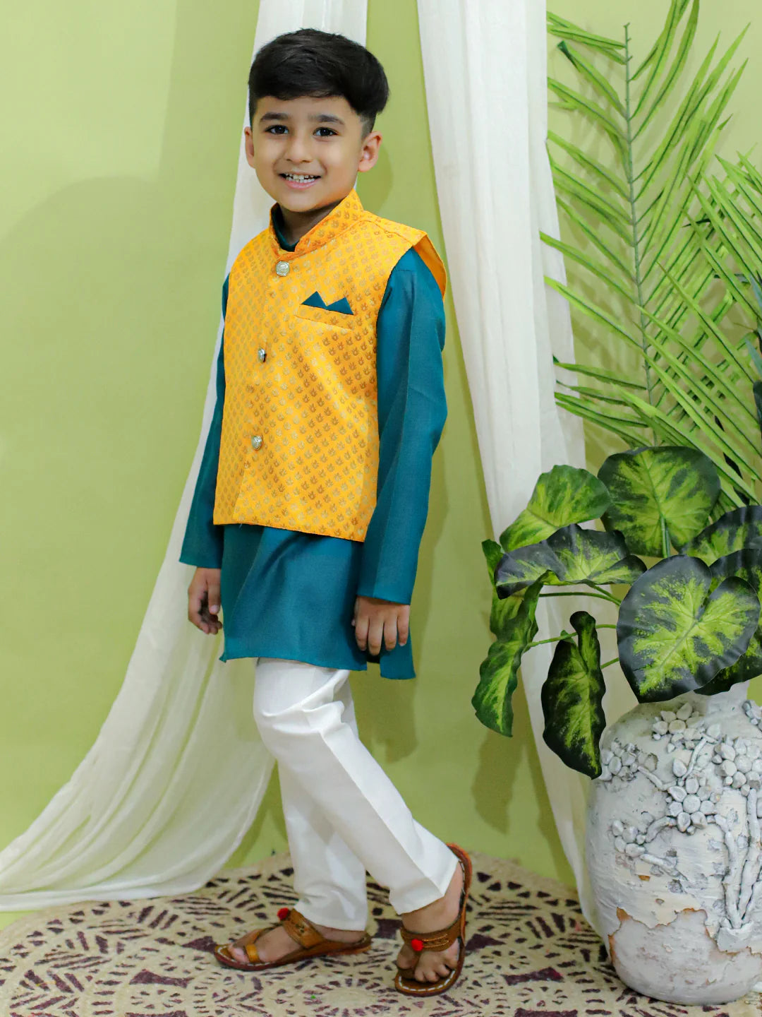 BownBee Jacquard Jacket with Cotton Kurta Pajama for Boys