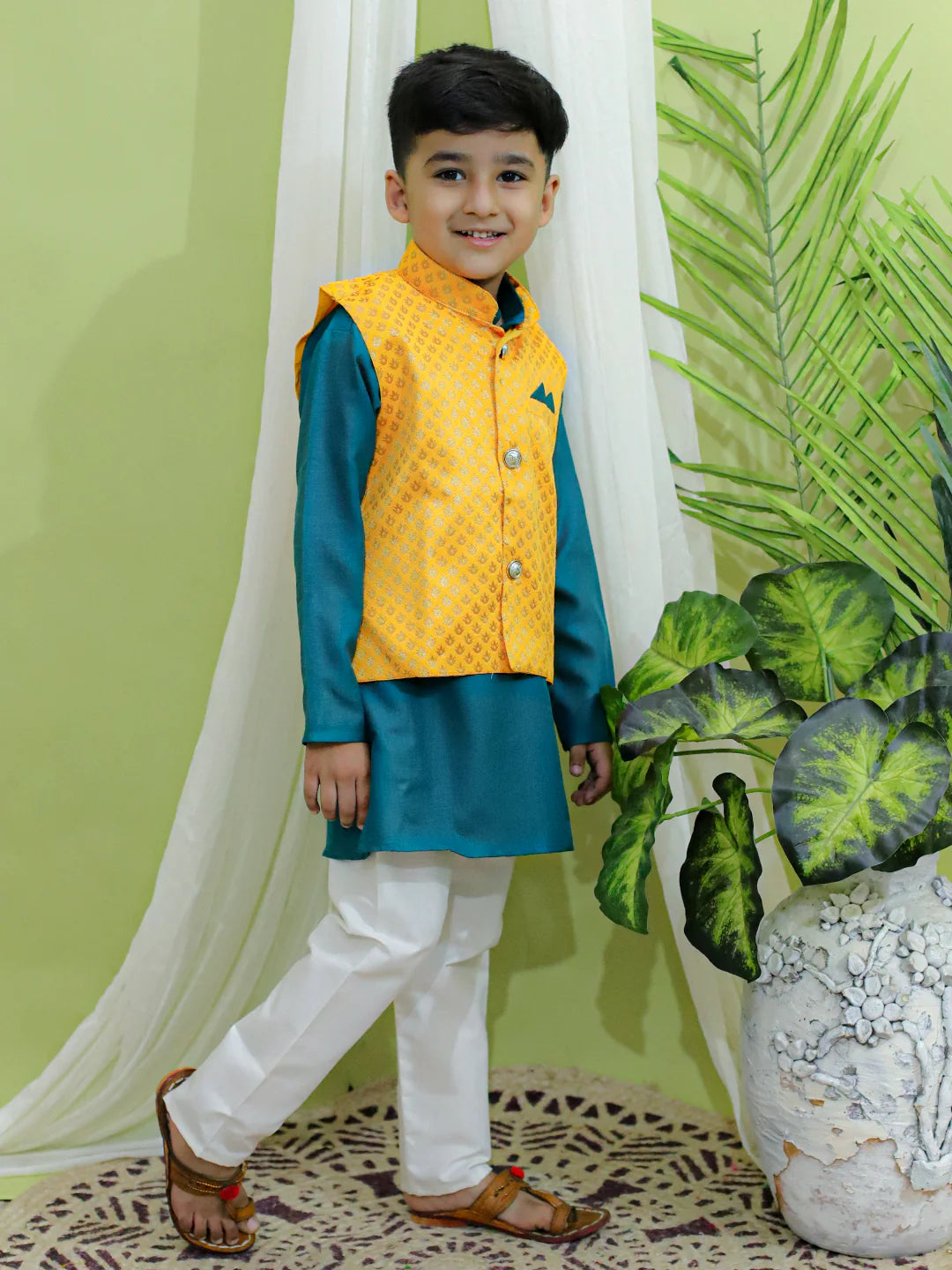 BownBee Jacquard Jacket with Cotton Kurta Pajama for Boys