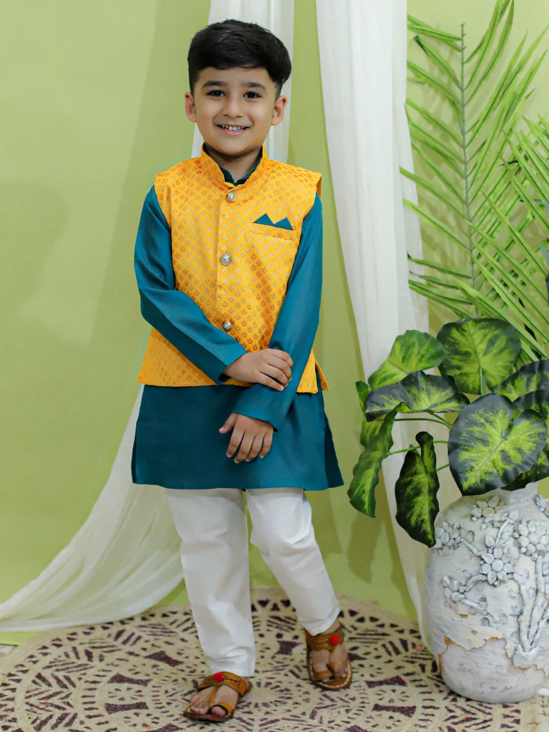 BownBee Jacquard Jacket with Cotton Kurta Pajama for Boys