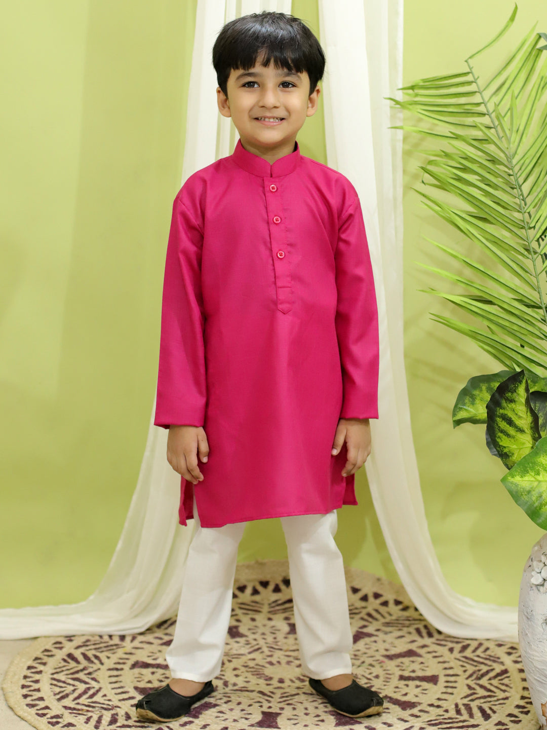 BownBee Silk Jacket with Cotton Kurta Pajama for Boys- Green