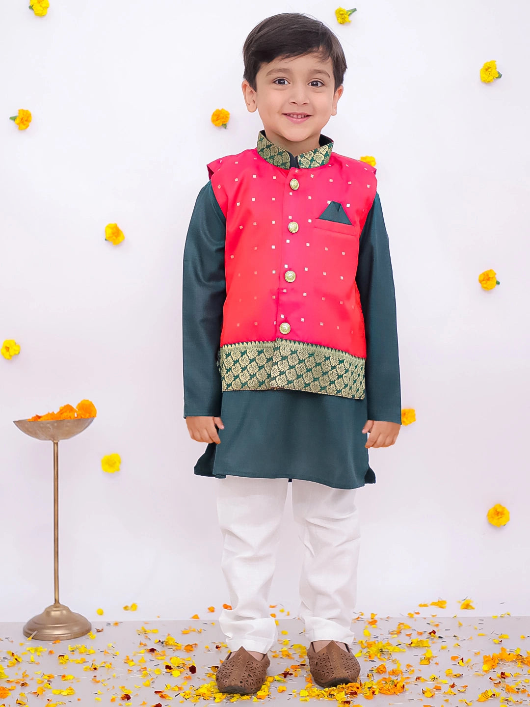 BownBee Silk Jacket with Cotton Kurta Pajama for Boys
