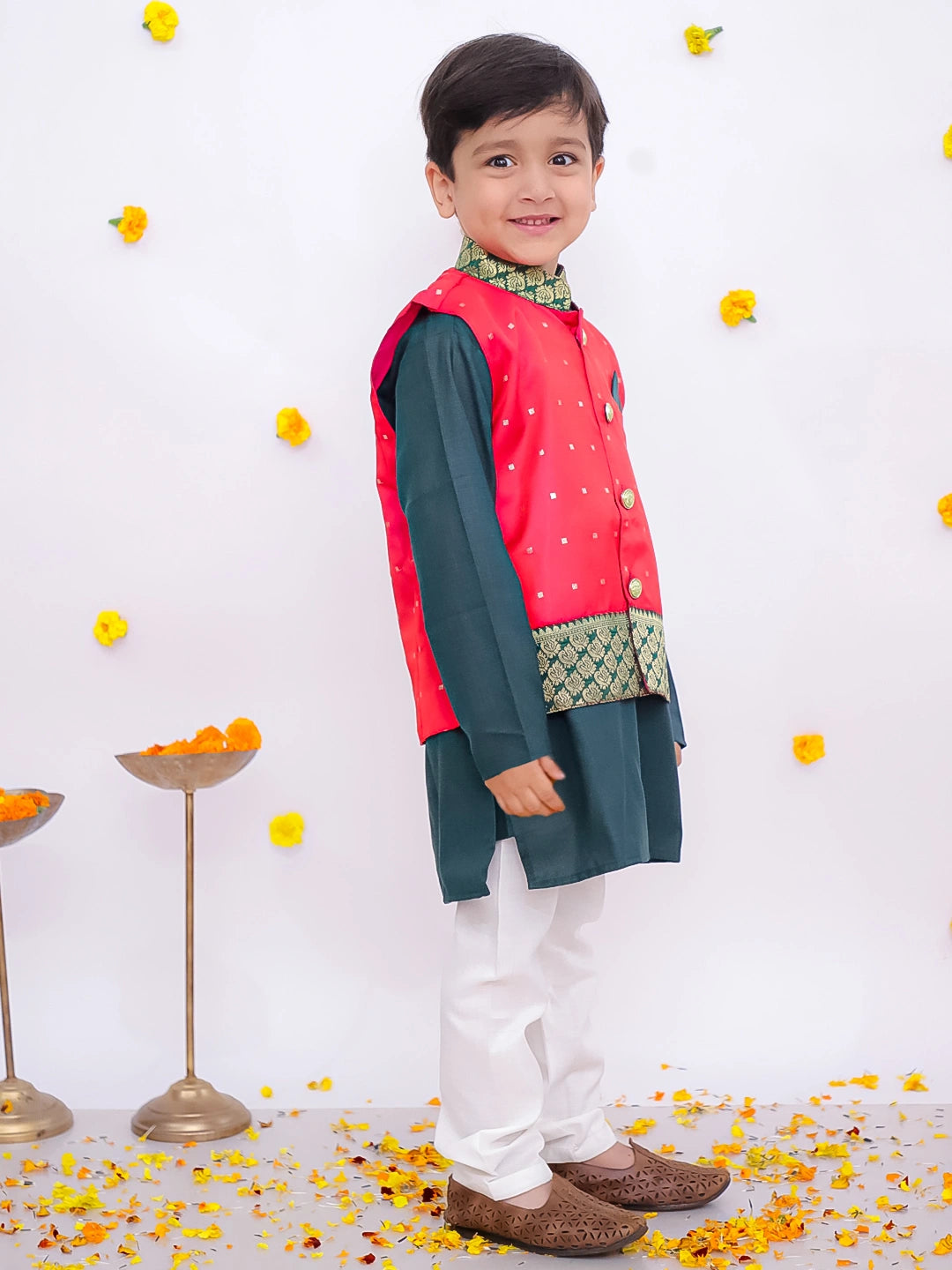 BownBee Silk Jacket with Cotton Kurta Pajama for Boys