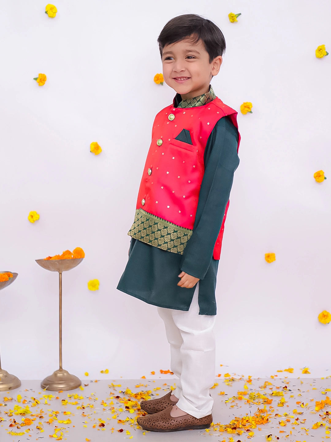 BownBee Silk Jacket with Cotton Kurta Pajama for Boys