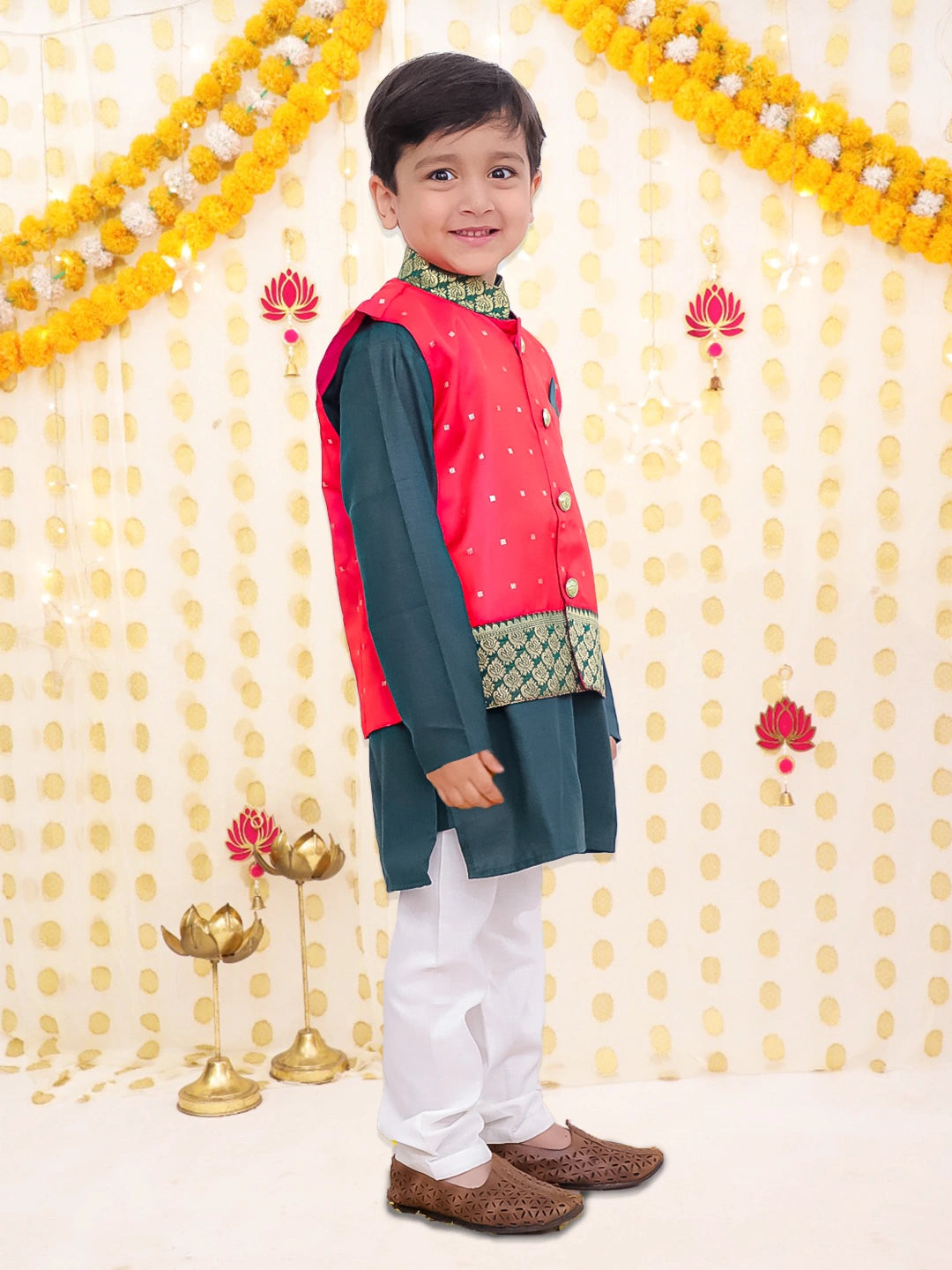 BownBee Silk Jacket with Cotton Kurta Pajama for Boys