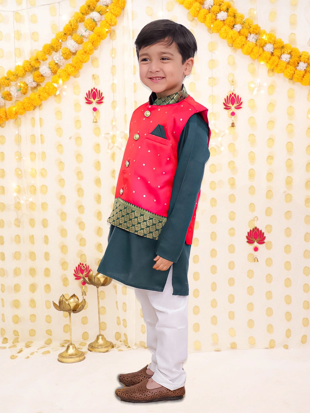 BownBee Silk Jacket with Cotton Kurta Pajama for Boys