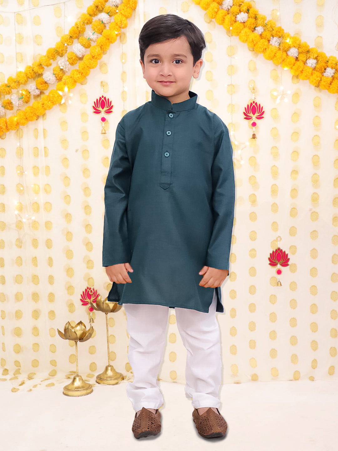 BownBee Silk Jacket with Cotton Kurta Pajama for Boys- Pink