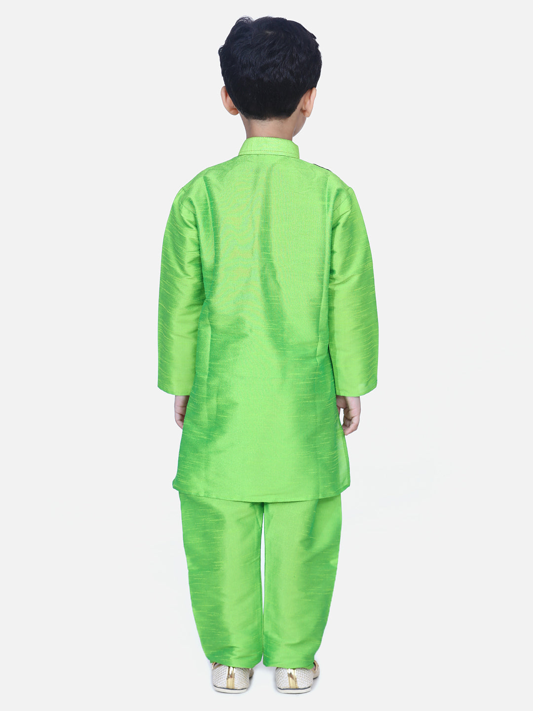 BownBee Attached Chiffon Jacket Full Sleeve Kurta Pajama For Boys - Green