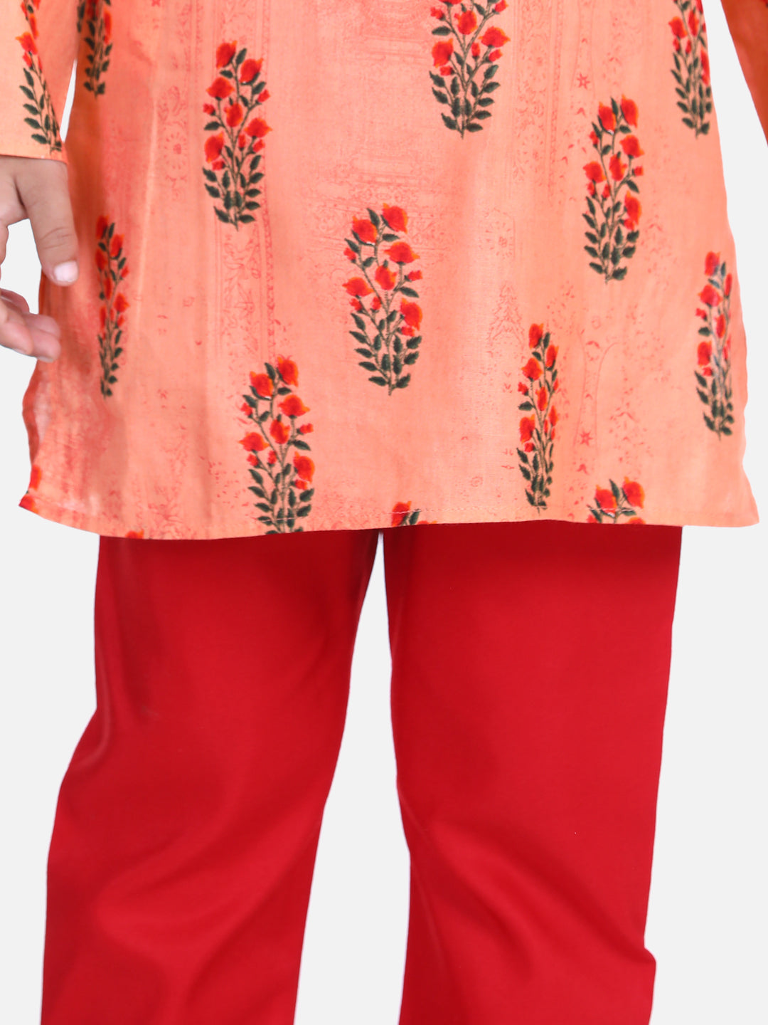 BownBee Floral Print Full Sleeve Pure Cotton Kurta Pajama- Peach
