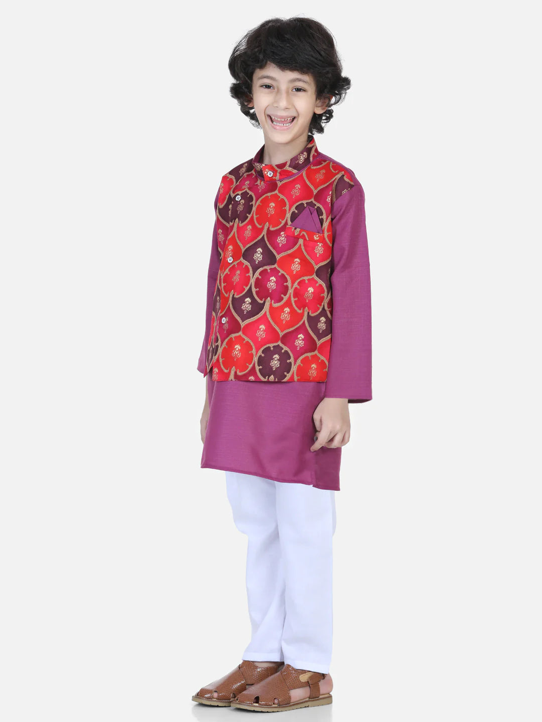 BownBee Pure Cotton Attached Jacket Kurta Pajama for Boys