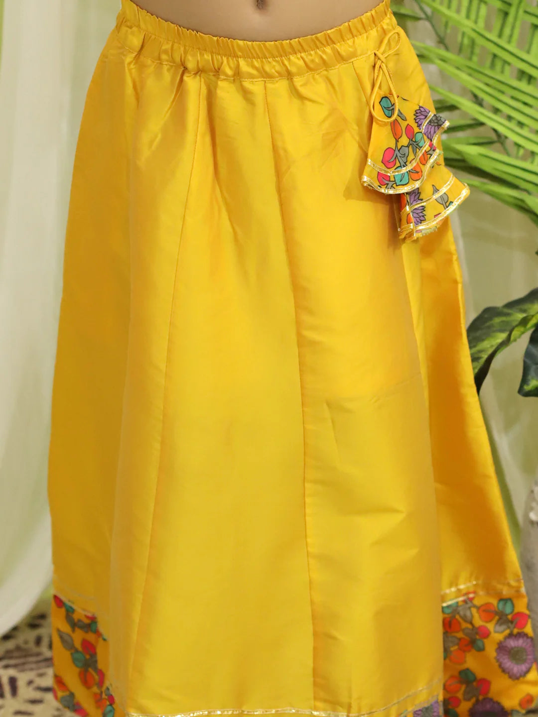 BownBee Chanderi Floral Top with Lehenga for Girls