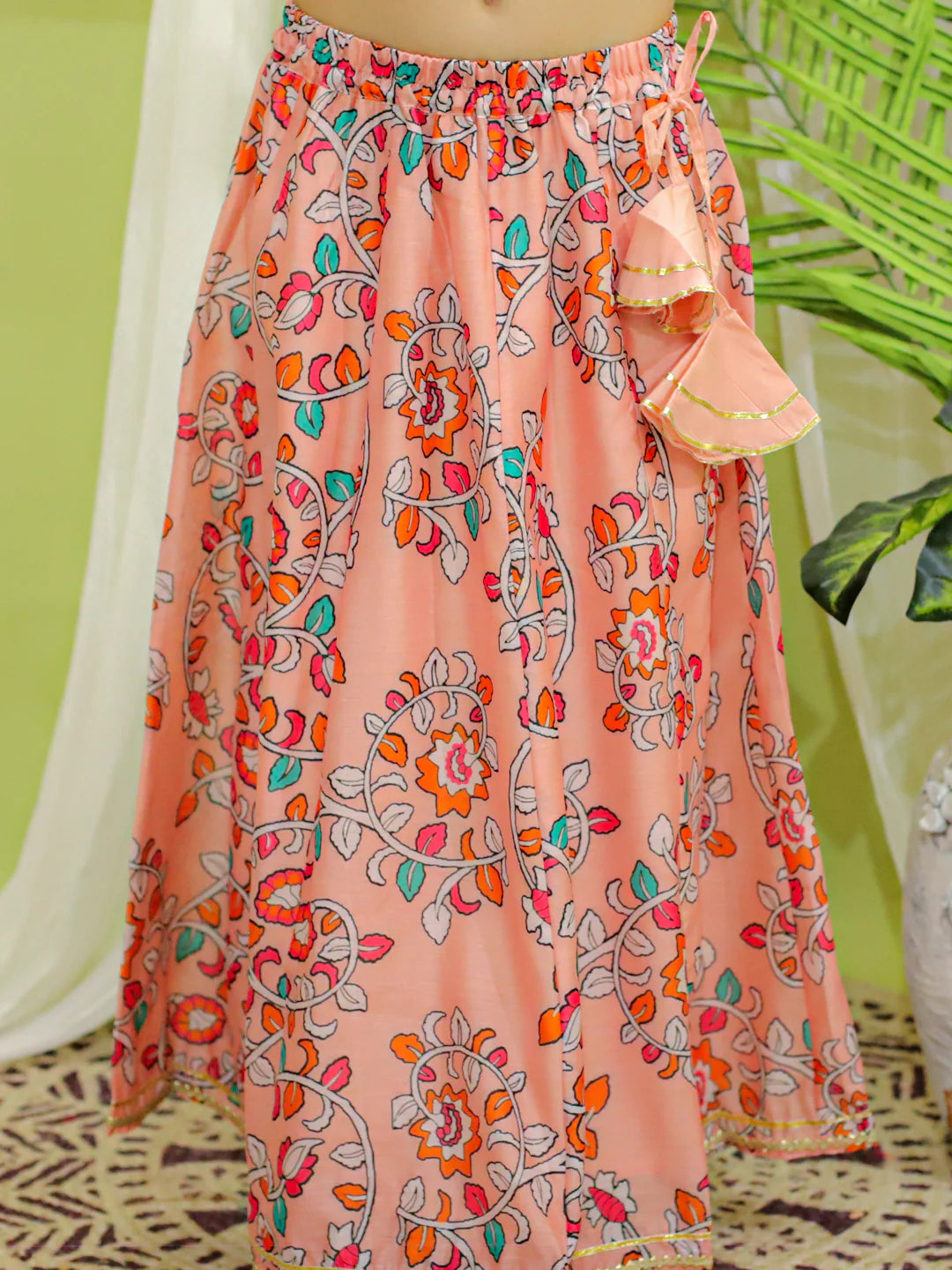 BownBee Chanderi One Shoulder Top with Lehenga