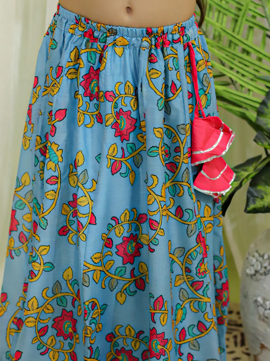 BownBee Chanderi One Shoulder Top with Lehenga